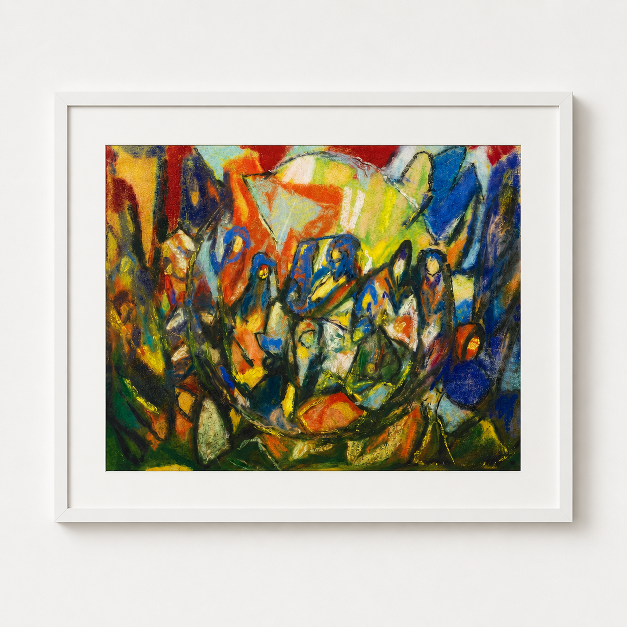 Abstract Art Print on Canvas – White Box Frame with White Mount, 38 × 30 in