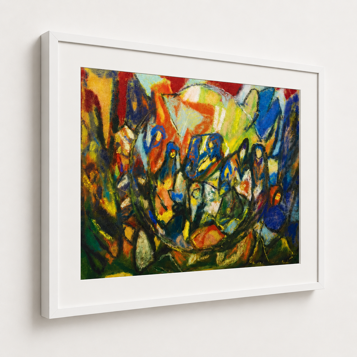 Abstract Art Print on Canvas – White Box Frame with White Mount, 38 × 30 in