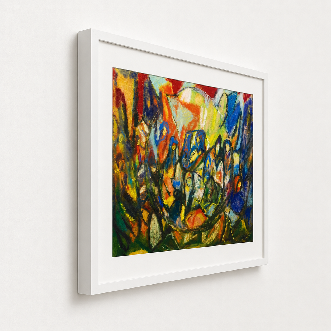Abstract Art Print on Canvas – White Box Frame with White Mount, 38 × 30 in