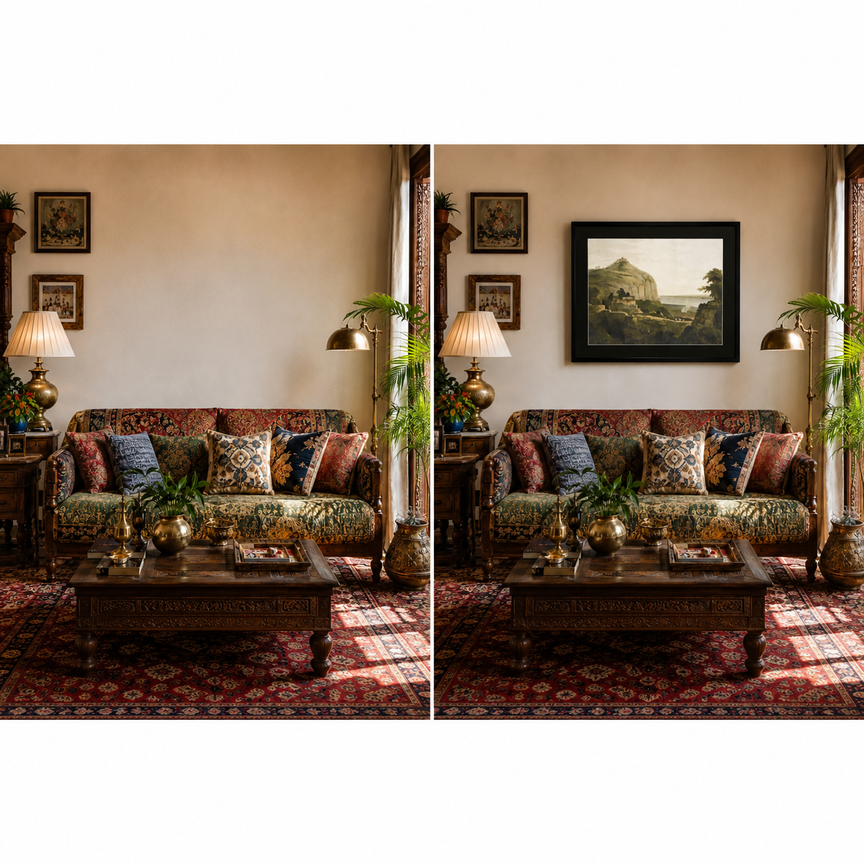 Oriental Landscape Art Print on Canvas – Black Box Frame with Black Mount, 38 × 30 in