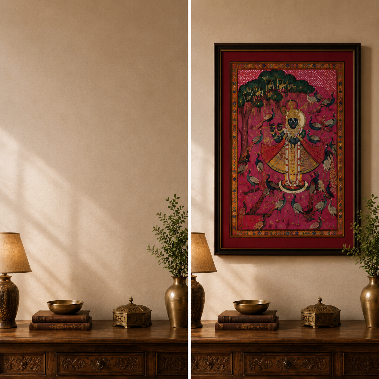 Sri Nath Ji Bhagwan Art Print on Canvas – Black Frame with Gold Liner & Red Mount, 28 × 40 in [OBJ260052]
