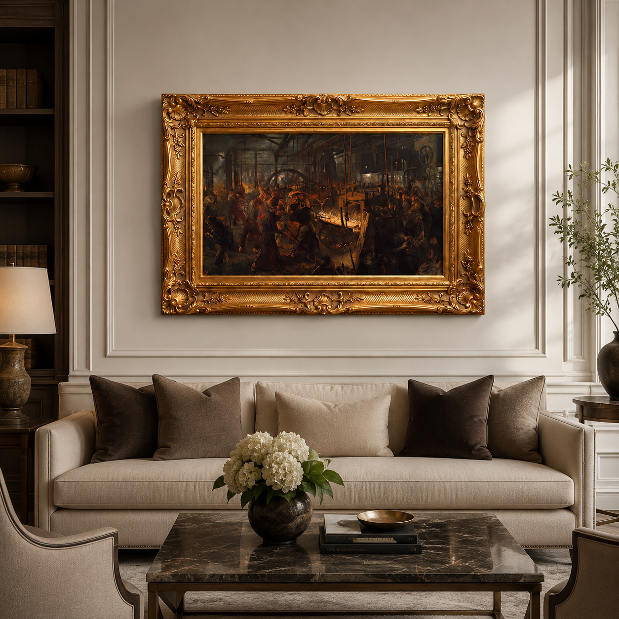 European classical Art Print on Canvas - Ornate Frame (Gold) 32 x 44 In