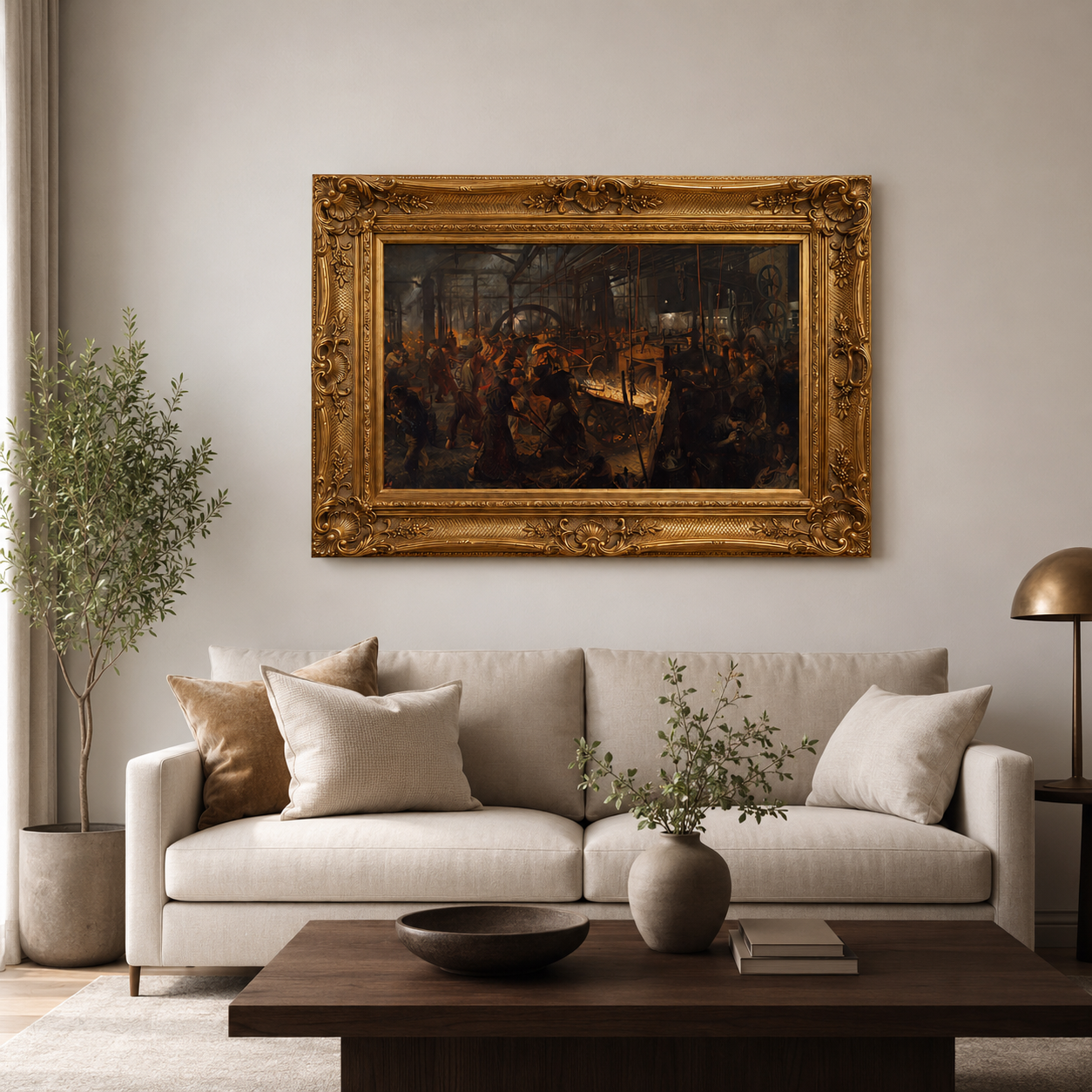 European classical Art Print on Canvas - Ornate Frame (Gold) 32 x 44 In