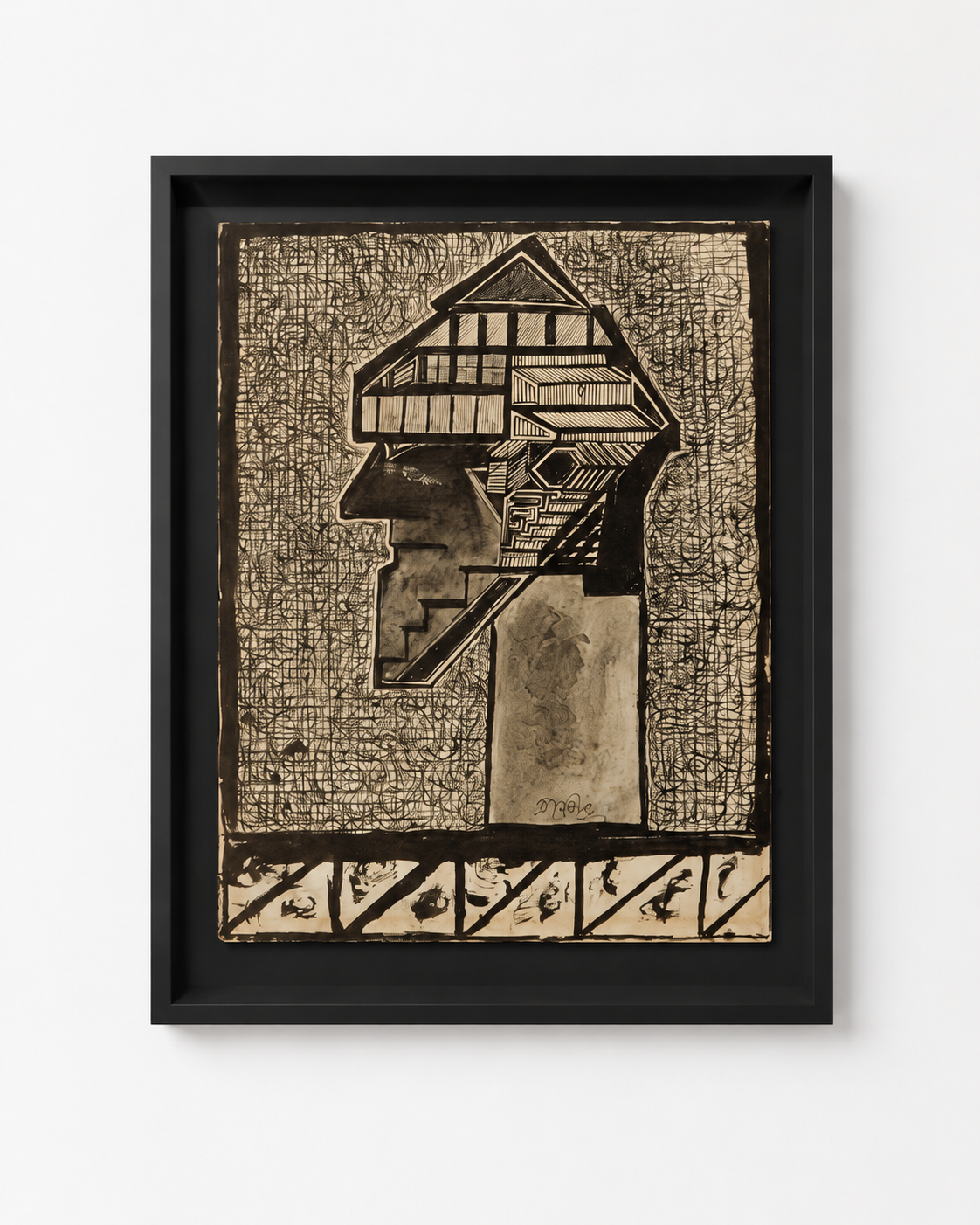 Abstract Art Print on Canvas – Black Box Frame with Black Mount, 32 × 30 in