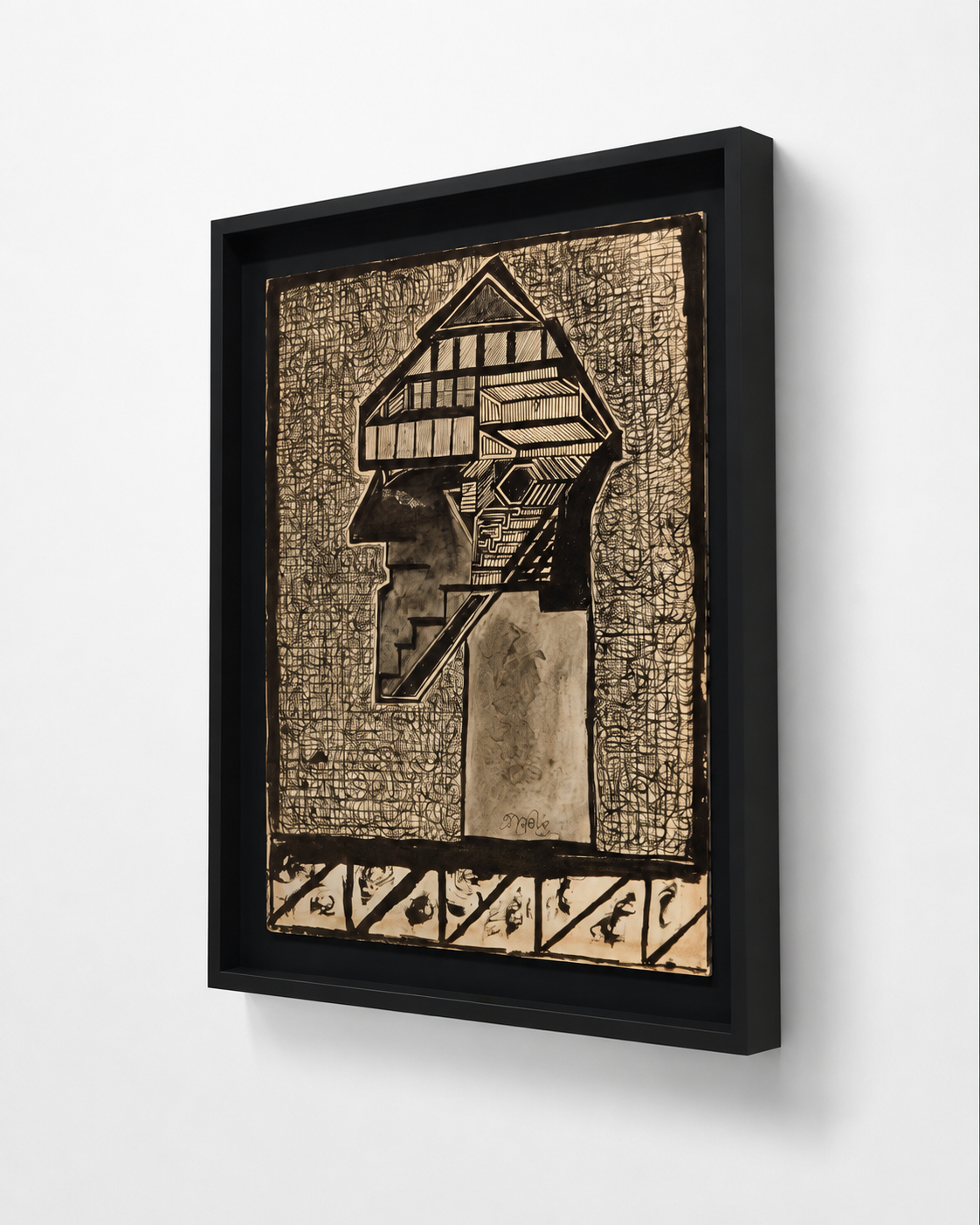 Abstract Art Print on Canvas – Black Box Frame with Black Mount, 32 × 30 in