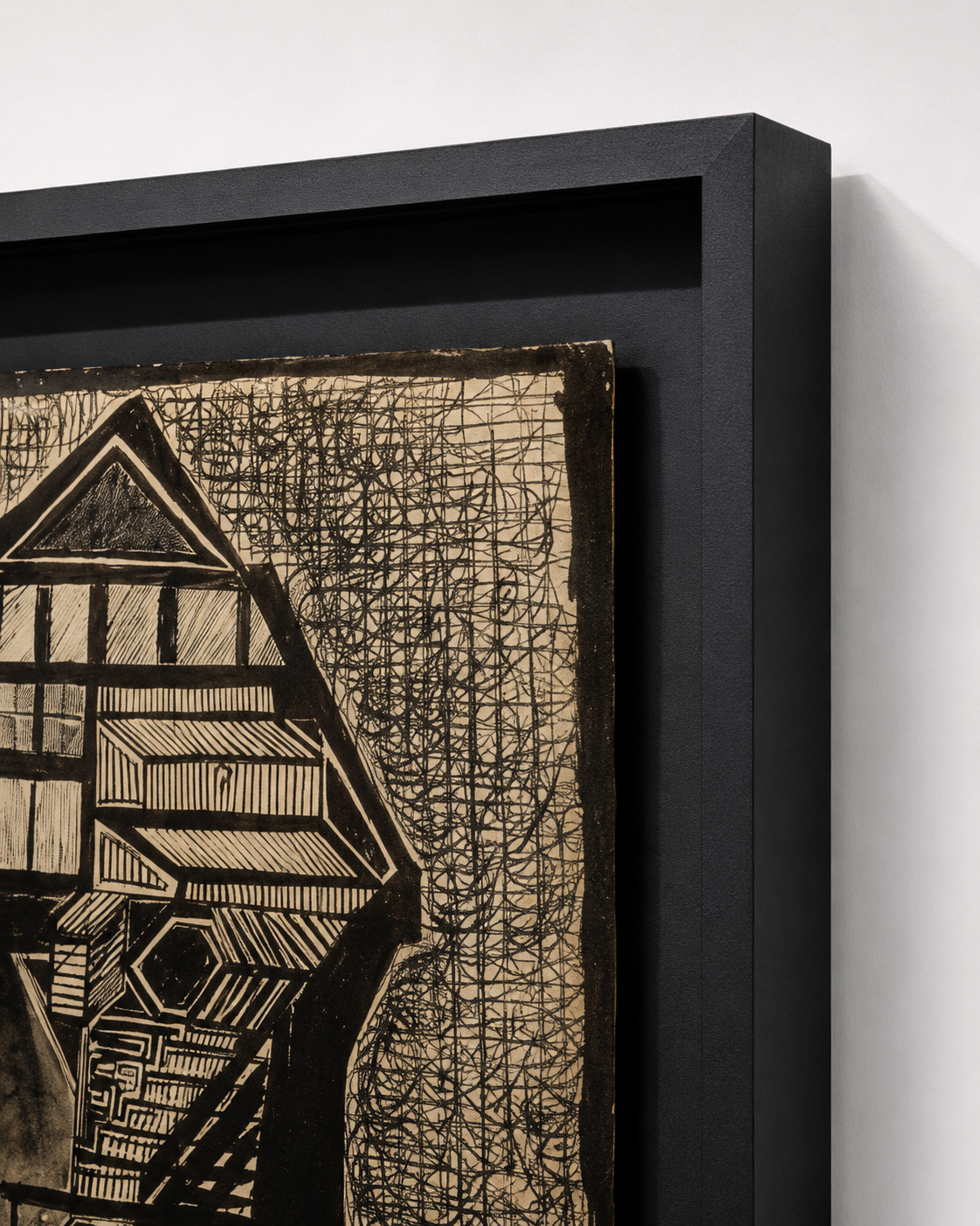 Abstract Art Print on Canvas – Black Box Frame with Black Mount, 32 × 30 in