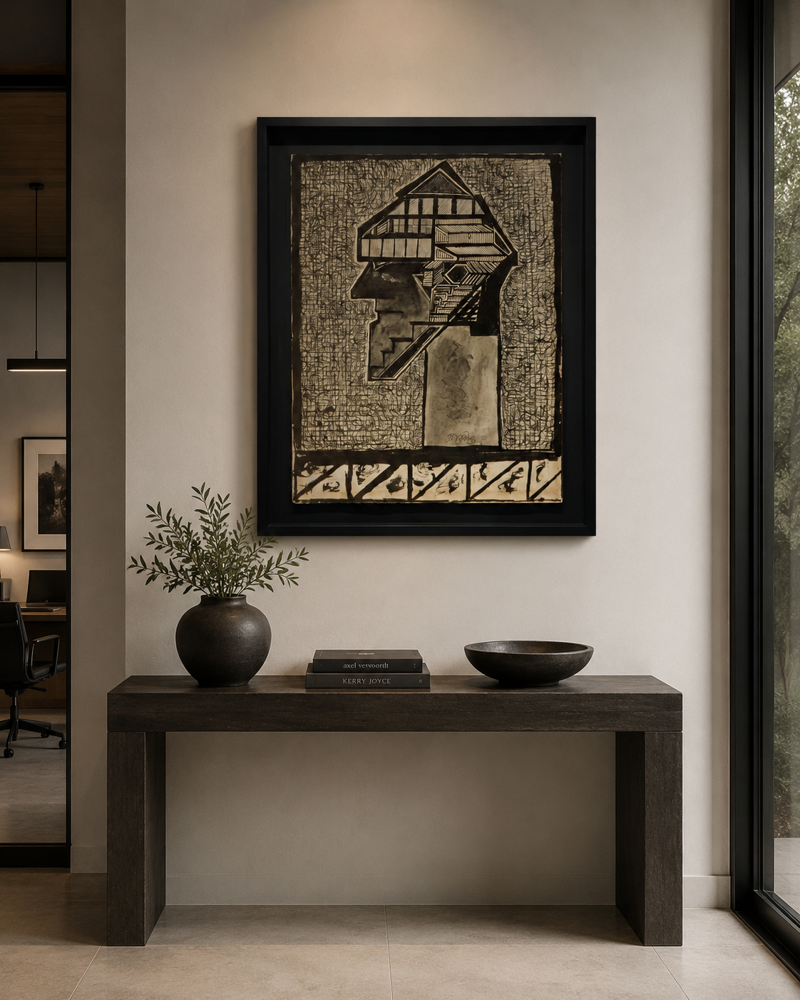 Abstract Art Print on Canvas – Black Box Frame with Black Mount, 32 × 30 in