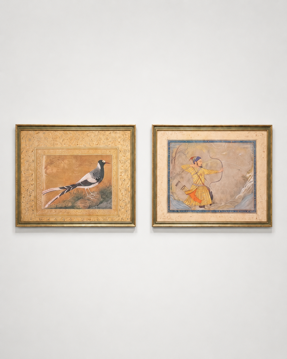 Indian Miniature Art Prints on Canvas – Rustic Indian Gold Frame, Set of 2, 24 × 18 in Each