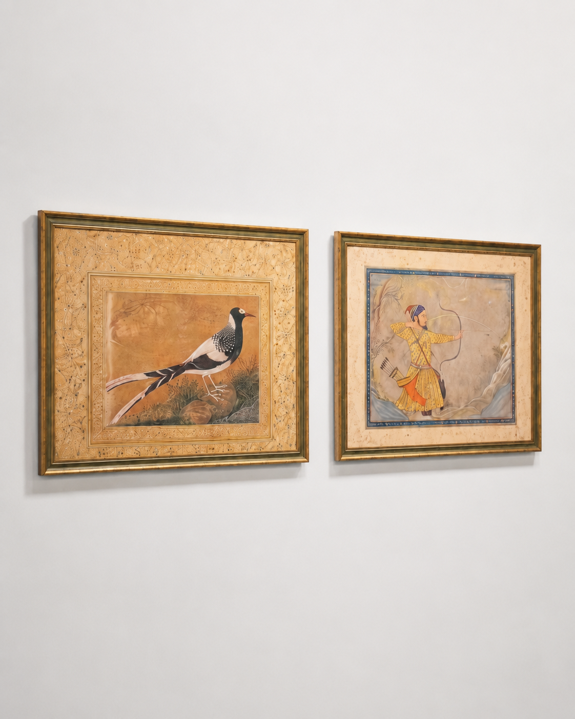 Indian Miniature Art Prints on Canvas – Rustic Indian Gold Frame, Set of 2, 24 × 18 in Each