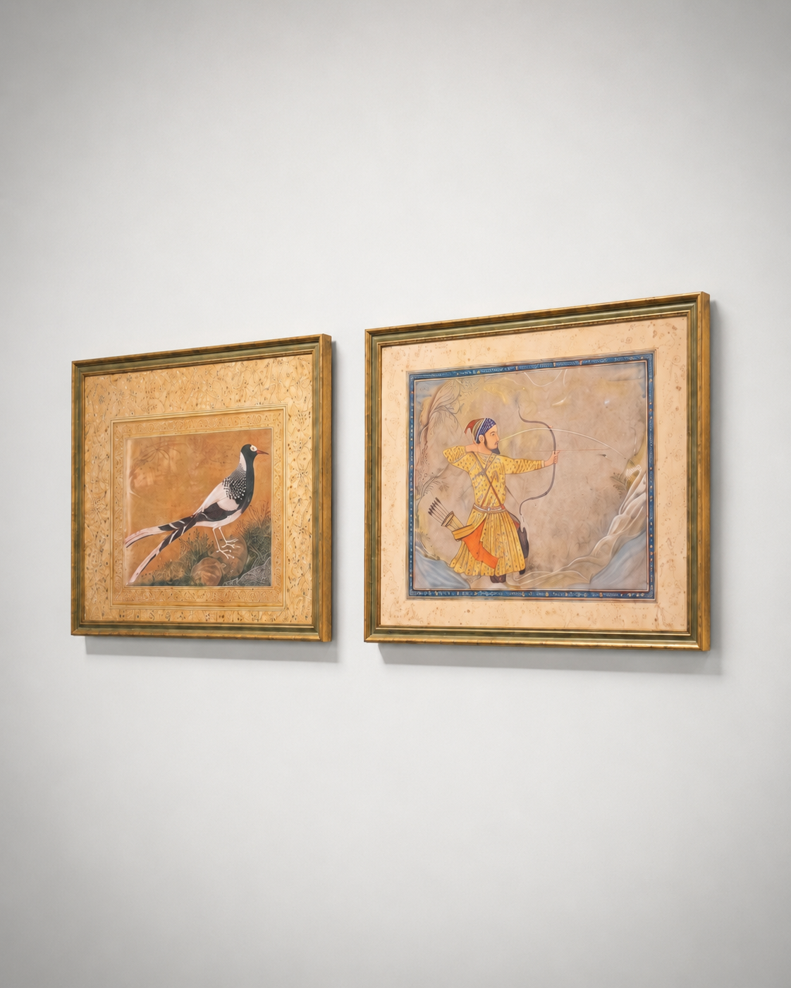 Indian Miniature Art Prints on Canvas – Rustic Indian Gold Frame, Set of 2, 24 × 18 in Each