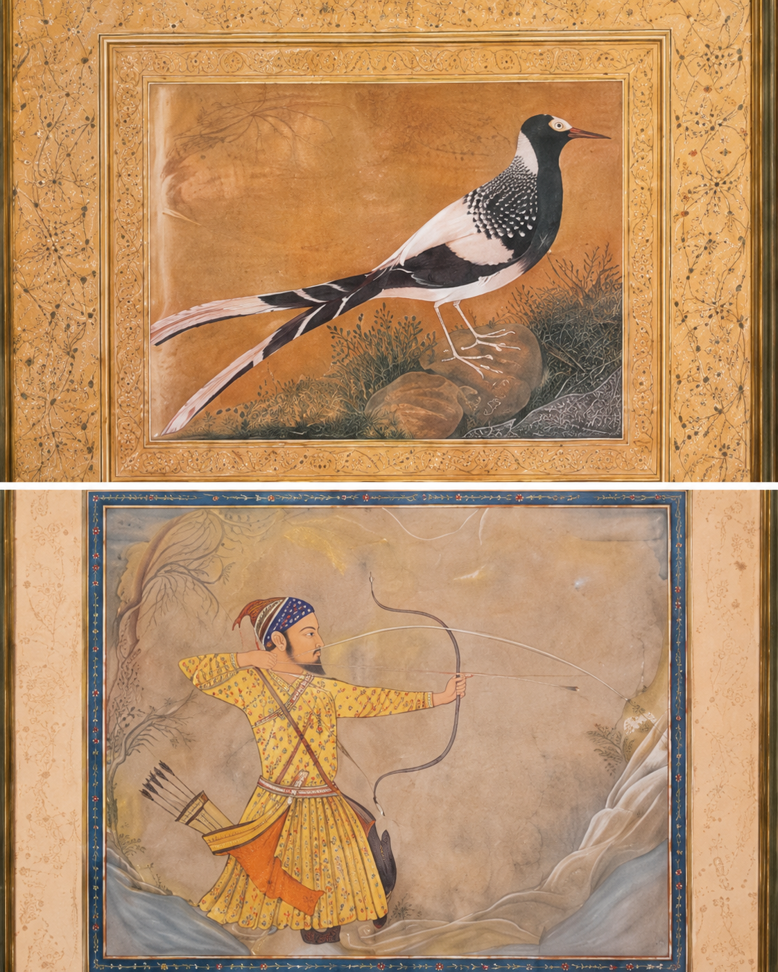 Indian Miniature Art Prints on Canvas – Rustic Indian Gold Frame, Set of 2, 24 × 18 in Each