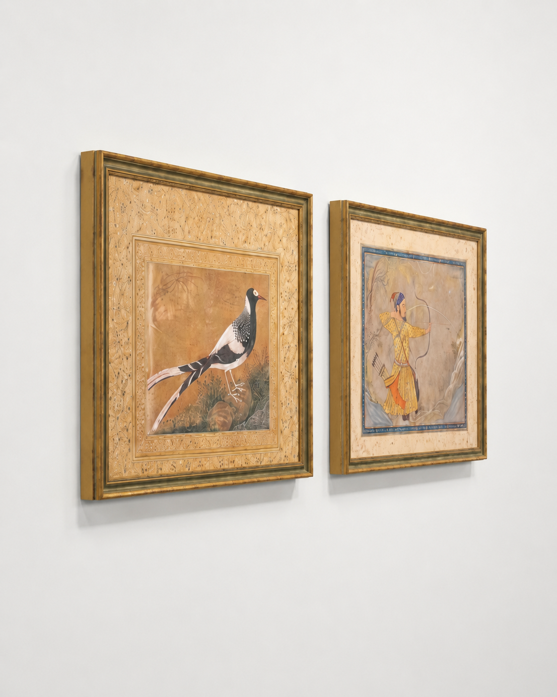 Indian Miniature Art Prints on Canvas – Rustic Indian Gold Frame, Set of 2, 24 × 18 in Each