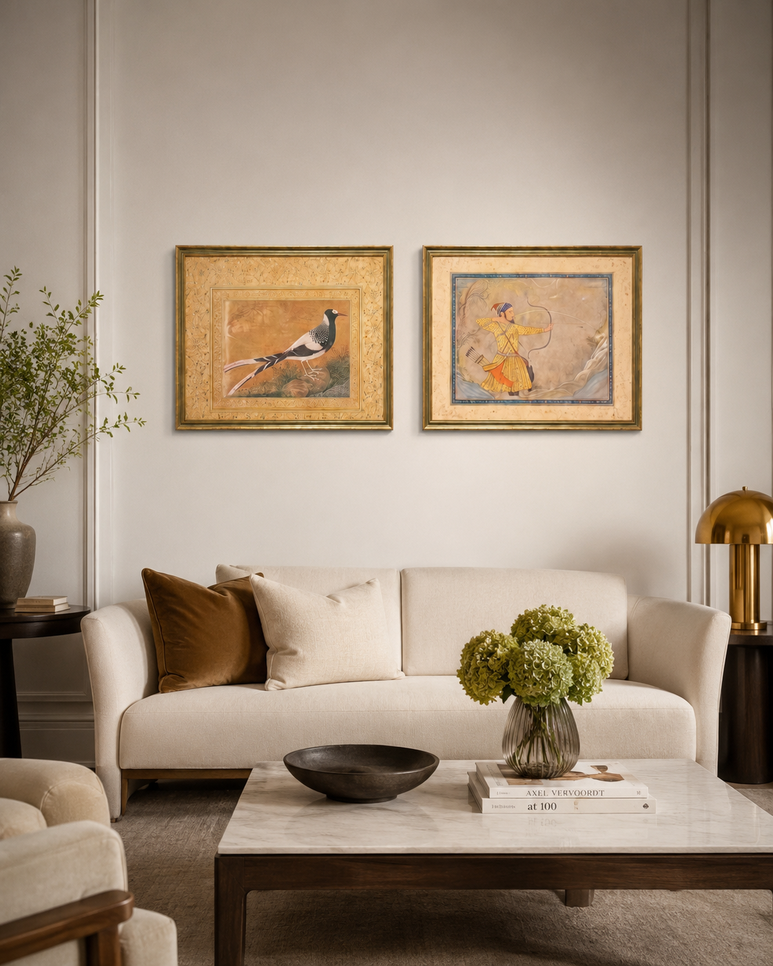 Indian Miniature Art Prints on Canvas – Rustic Indian Gold Frame, Set of 2, 24 × 18 in Each