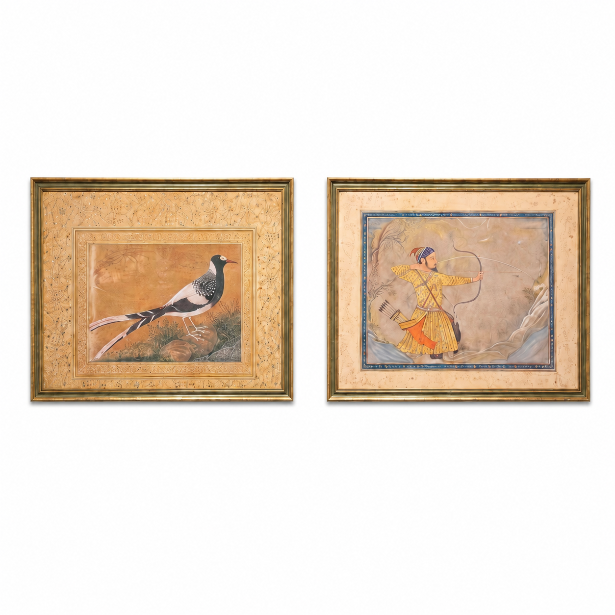 Indian Miniature Art Prints on Canvas – Rustic Indian Gold Frame, Set of 2, 24 × 18 in Each