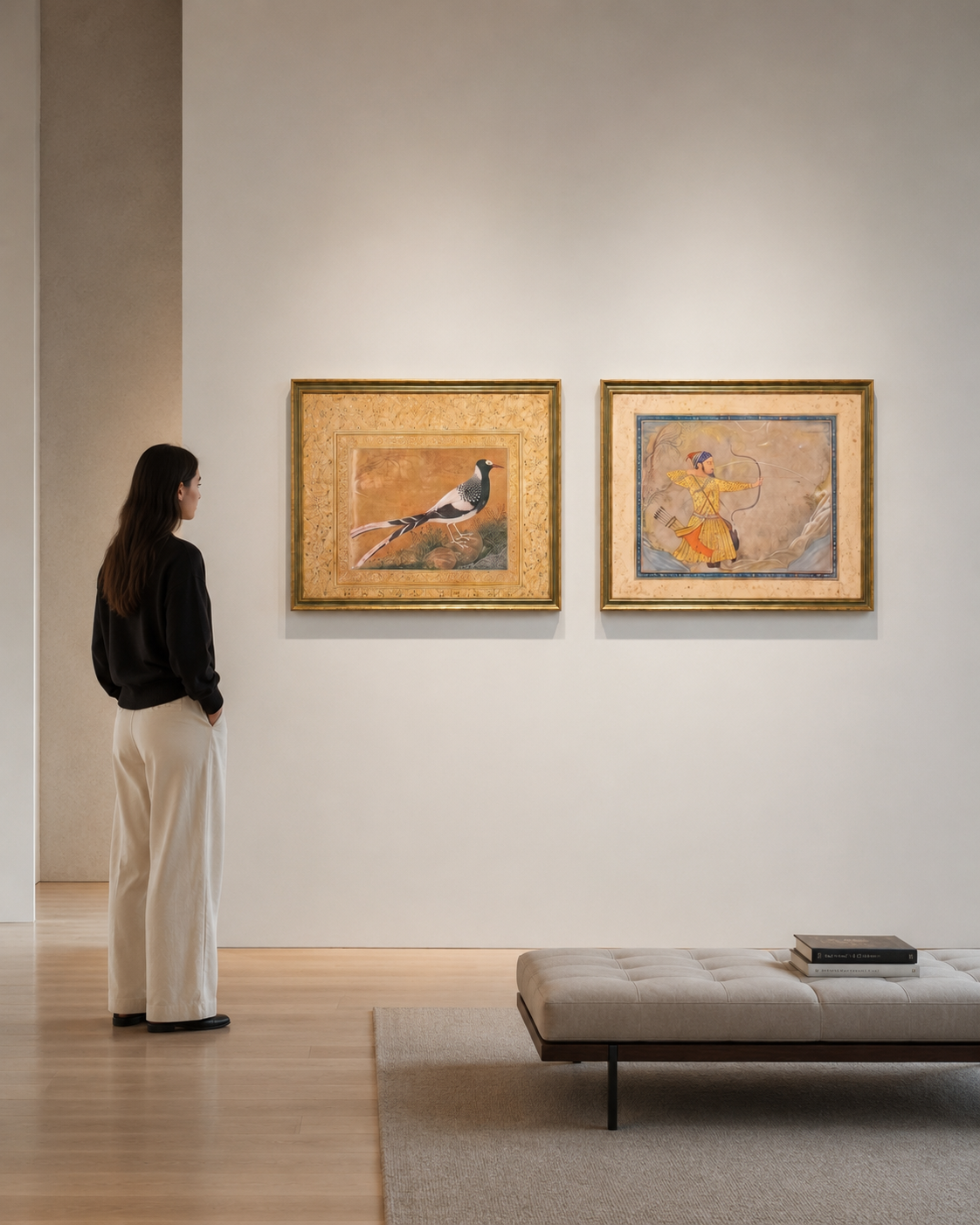 Indian Miniature Art Prints on Canvas – Rustic Indian Gold Frame, Set of 2, 24 × 18 in Each