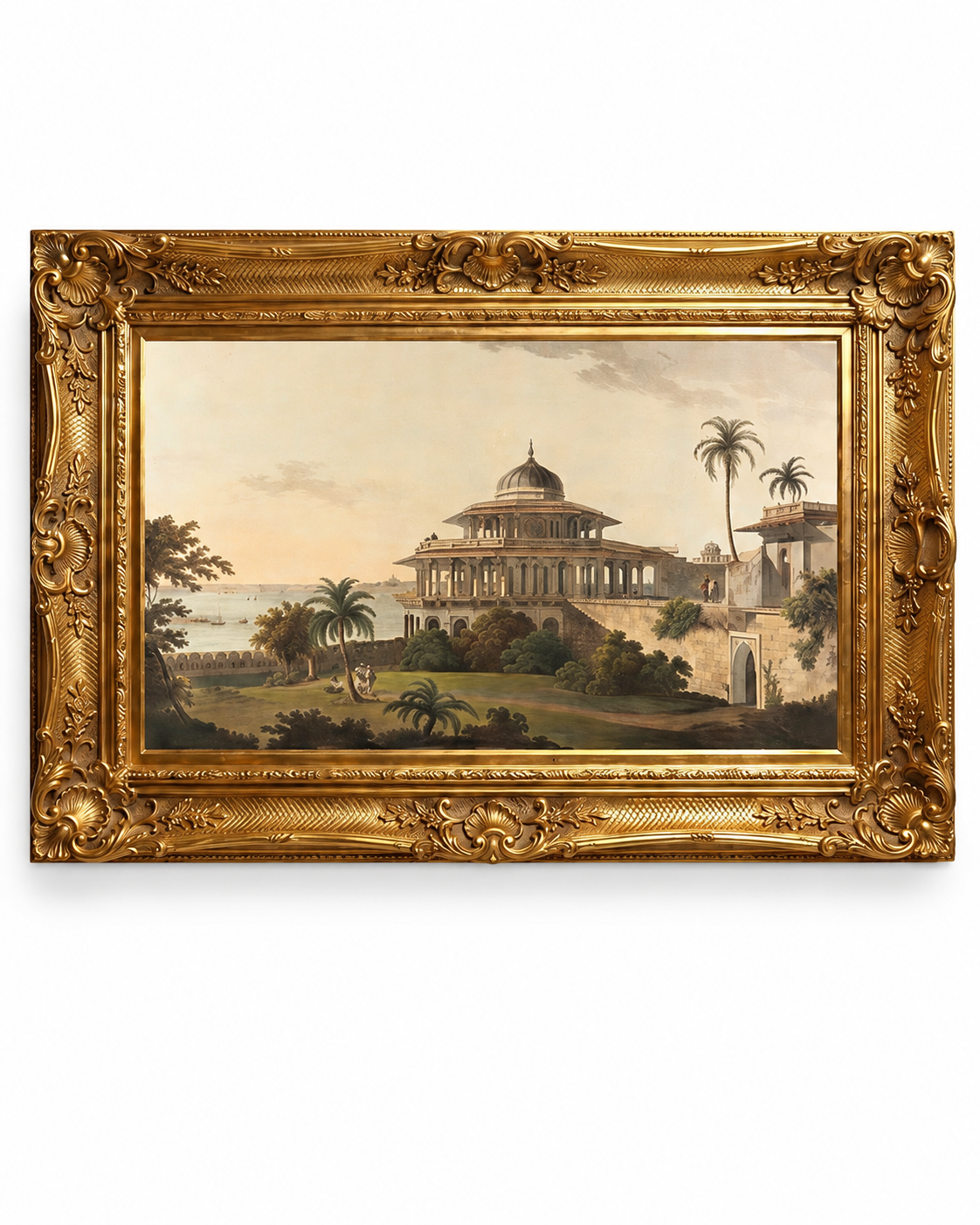 Indian Landscape Art Print on Canvas – Ornate Gold Frame, 32 × 44 in