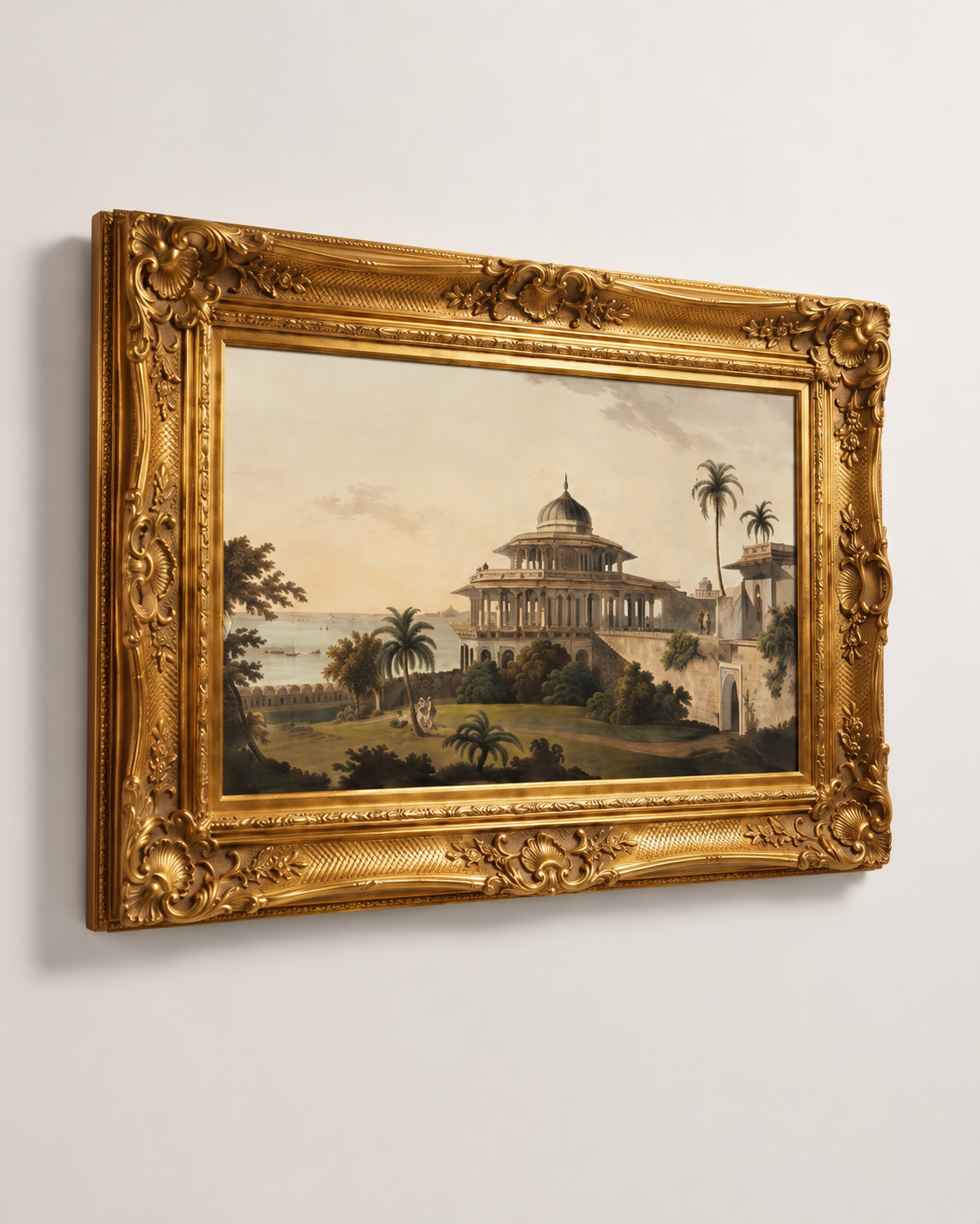 Indian Landscape Art Print on Canvas – Ornate Gold Frame, 32 × 44 in