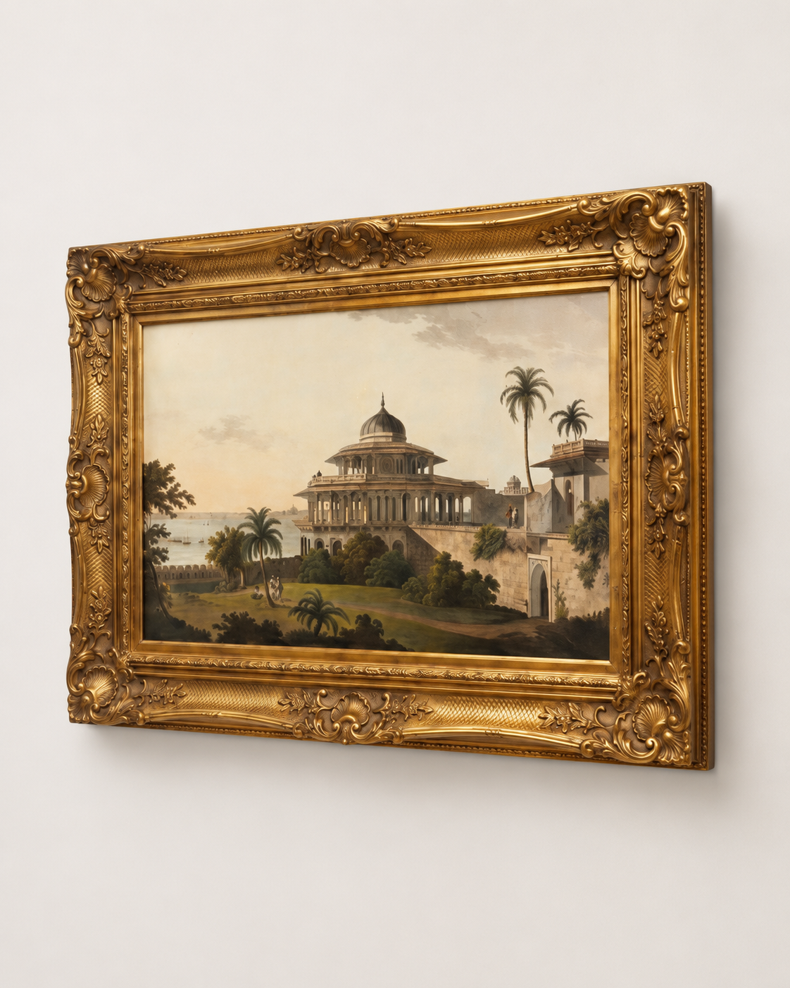 Indian Landscape Art Print on Canvas – Ornate Gold Frame, 32 × 44 in