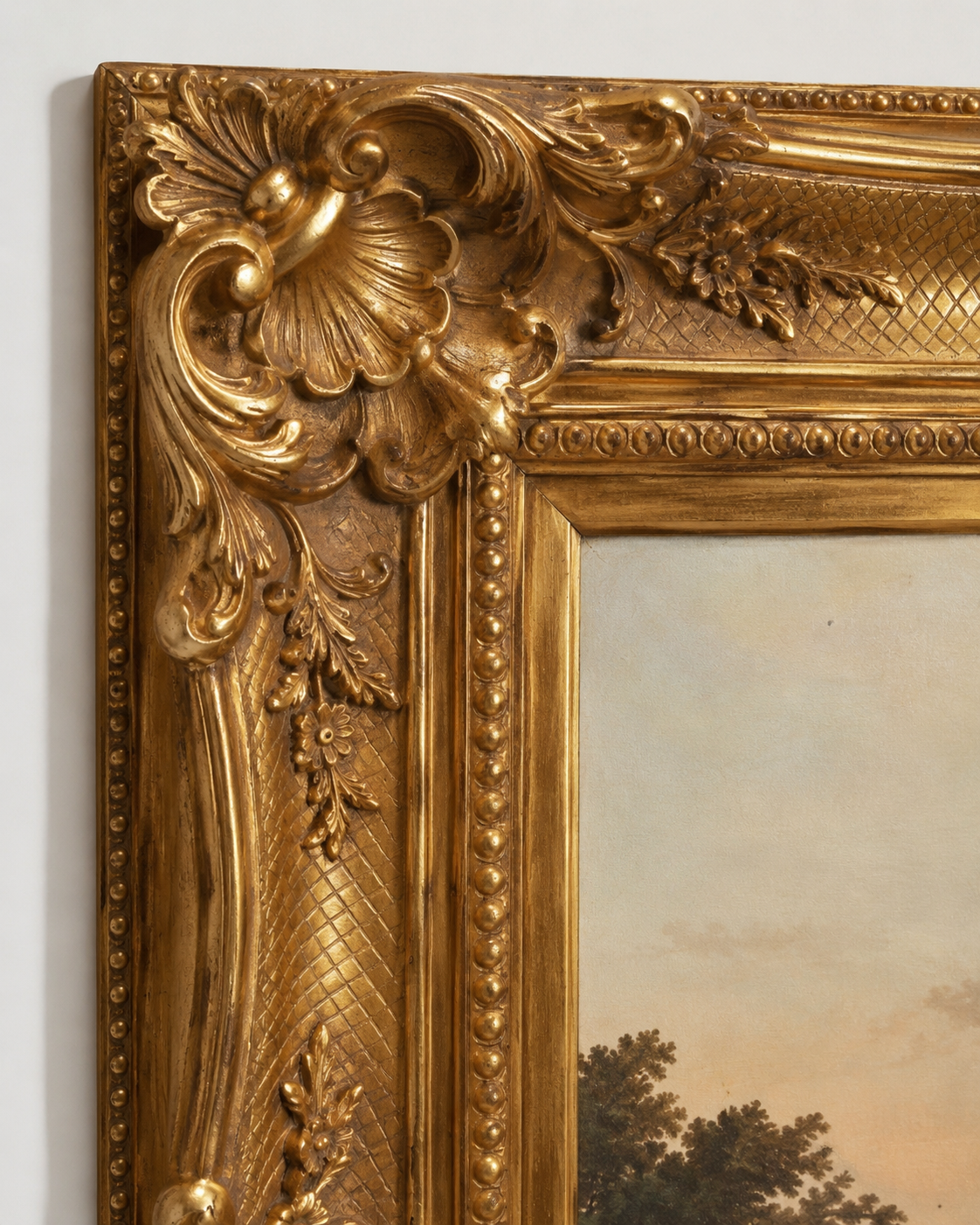 Indian Landscape Art Print on Canvas – Ornate Gold Frame, 32 × 44 in