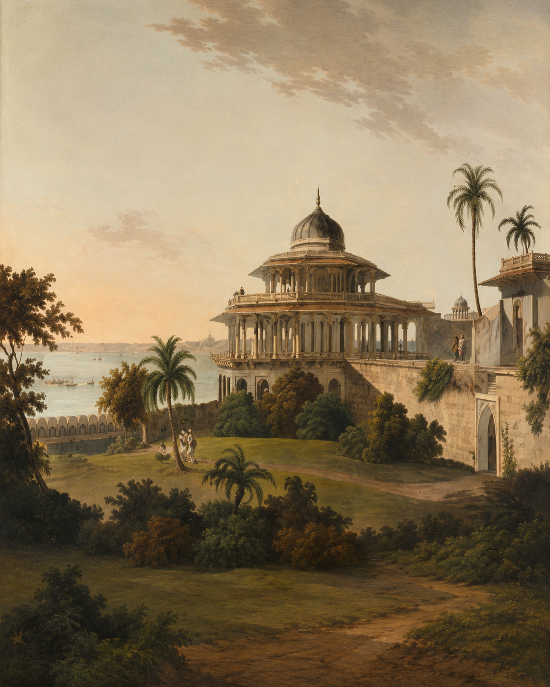 Indian Landscape Art Print on Canvas – Ornate Gold Frame, 32 × 44 in