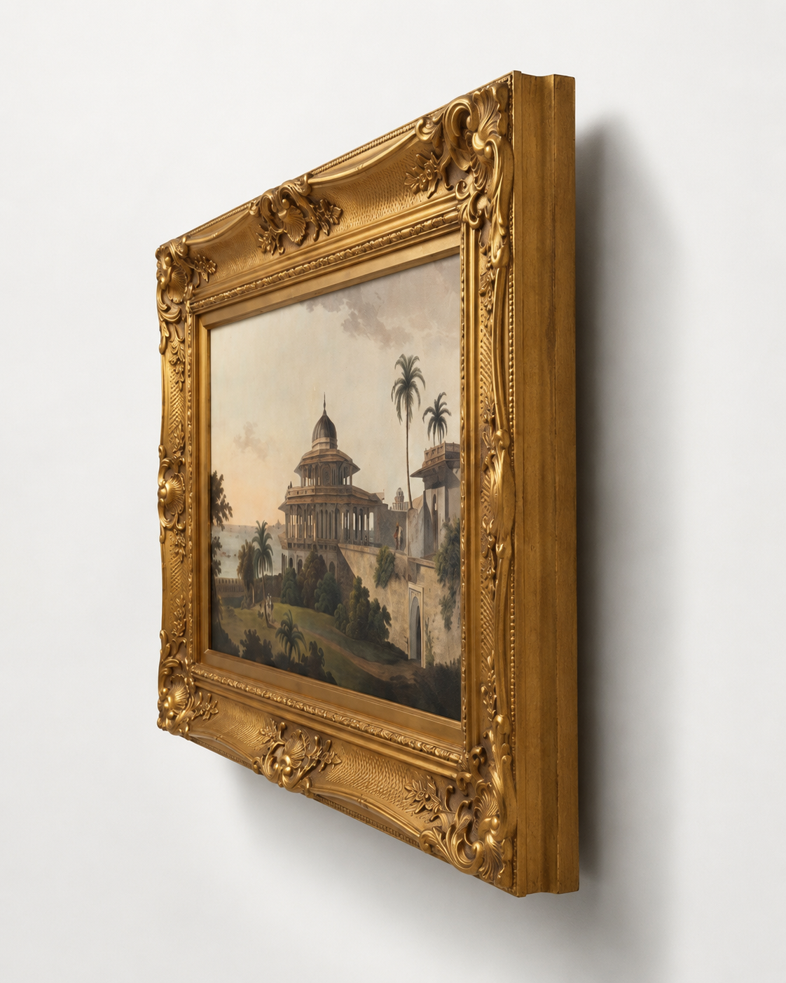 Indian Landscape Art Print on Canvas – Ornate Gold Frame, 32 × 44 in
