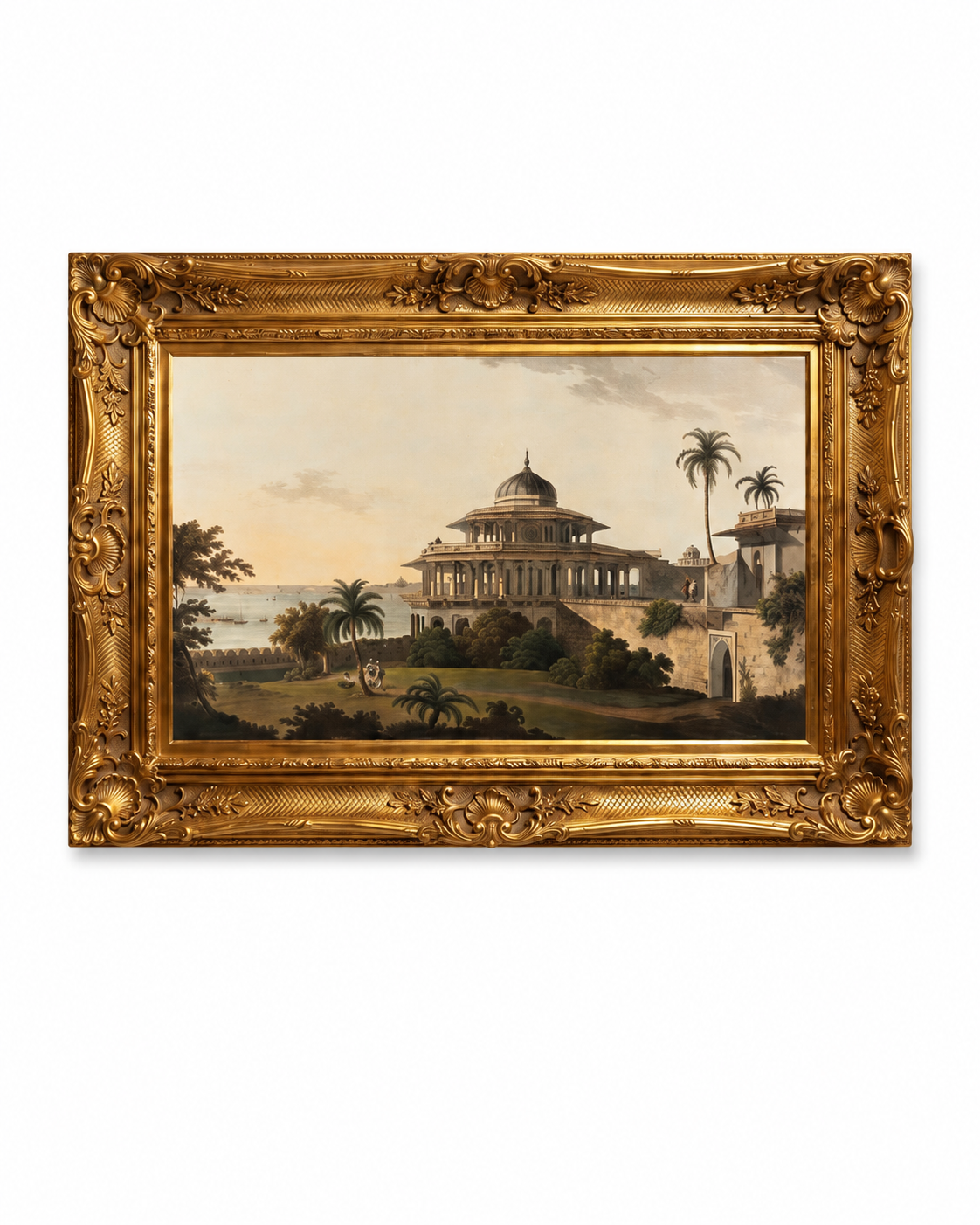 Indian Landscape Art Print on Canvas – Ornate Gold Frame, 32 × 44 in