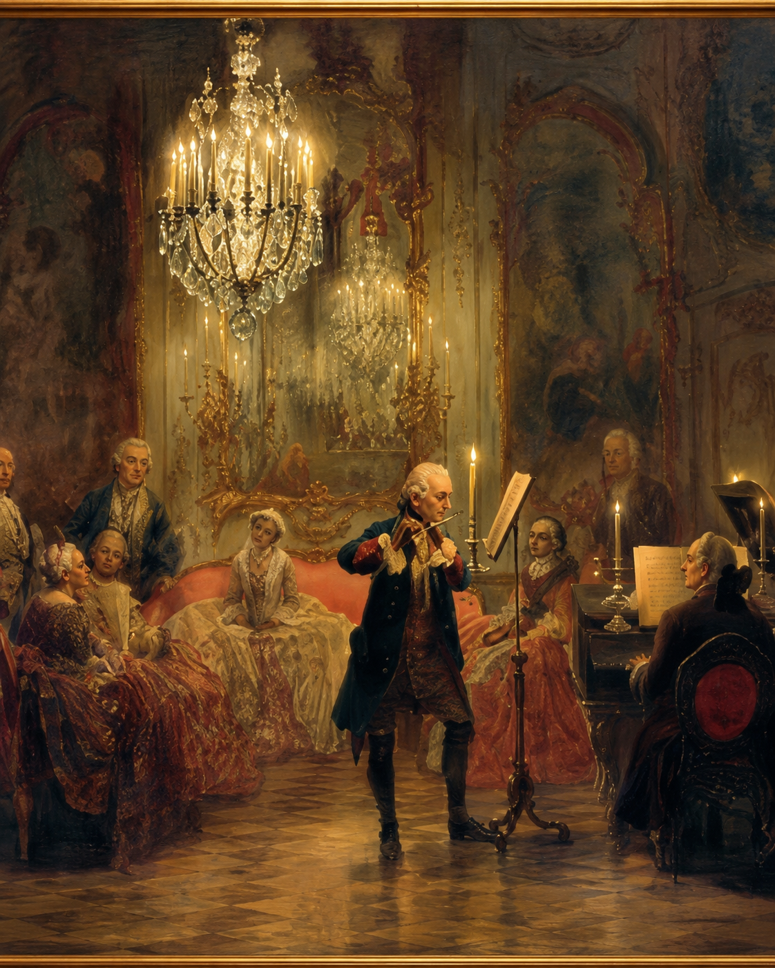 European classical Art Print on Canvas - Ornate Frame (Gold) 32 x 44 In