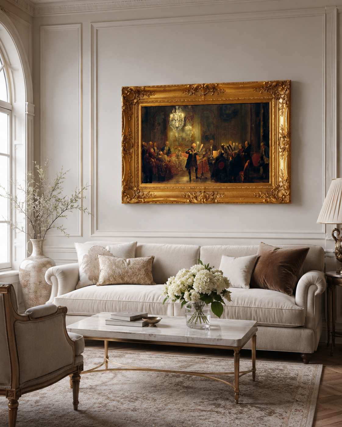 European classical Art Print on Canvas - Ornate Frame (Gold) 32 x 44 In