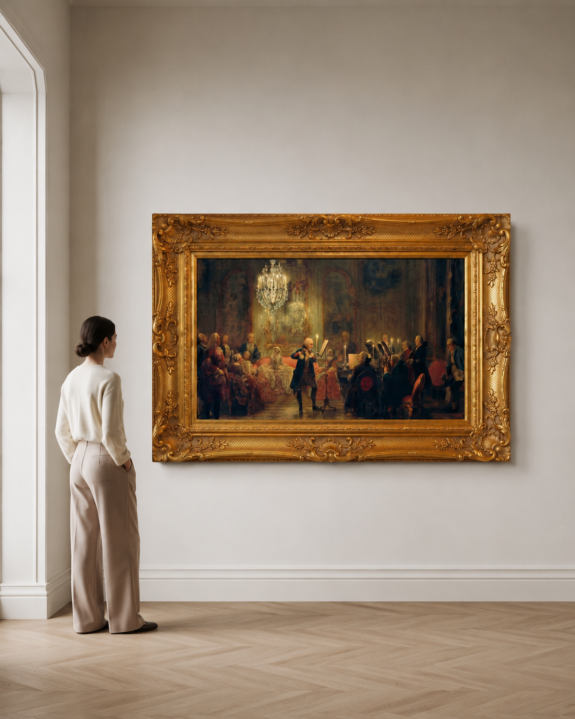 European classical Art Print on Canvas - Ornate Frame (Gold) 32 x 44 In