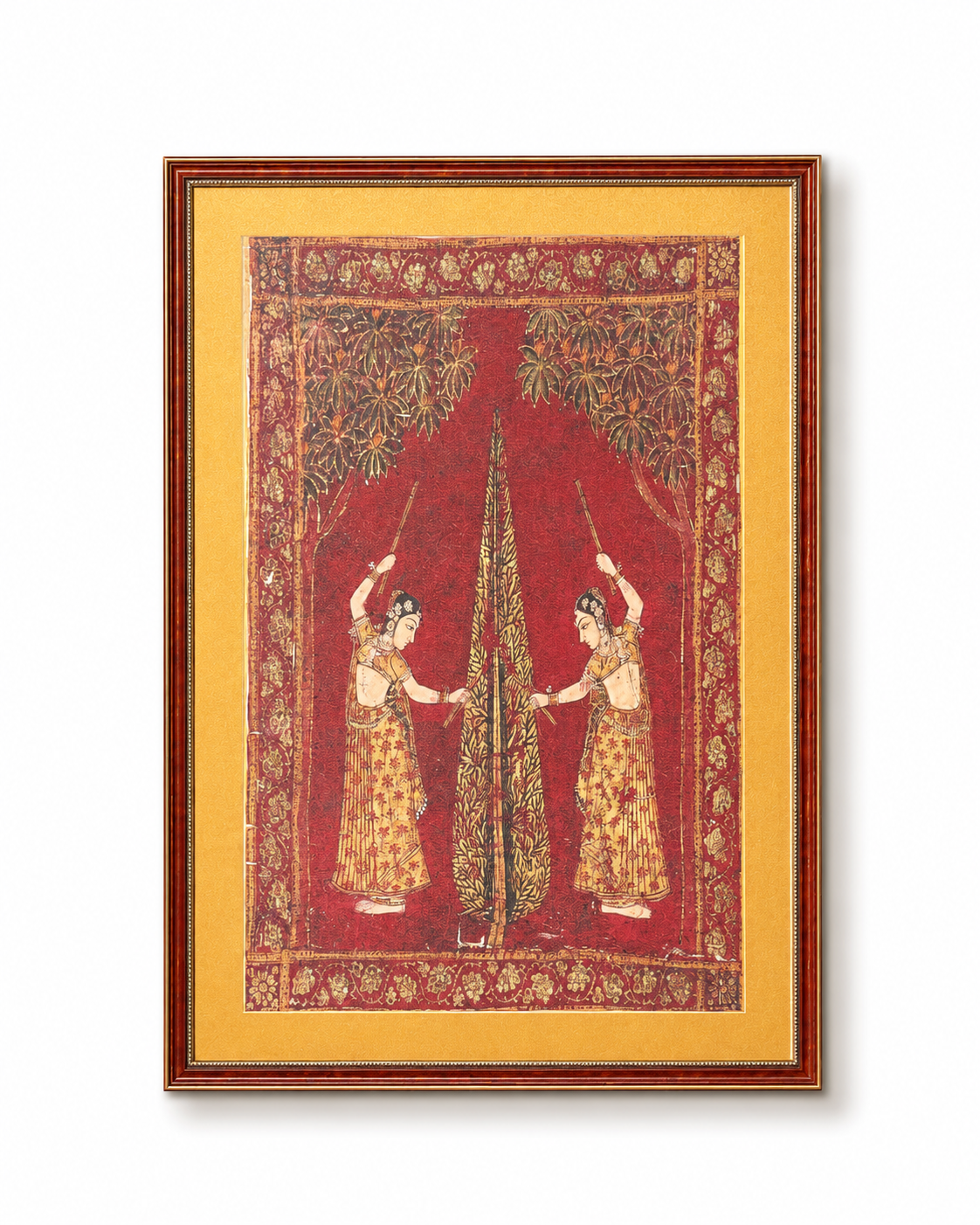 Indian Miniature Art Print on Canvas - Rustic Indian Frame (Red) - 36 x 24 In