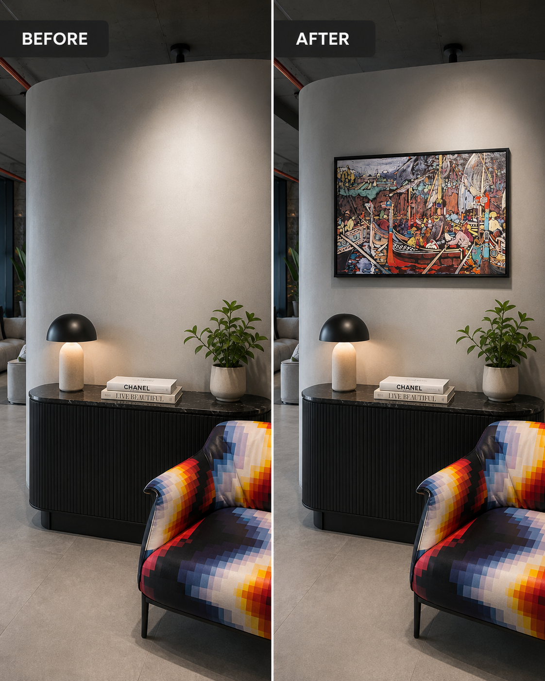 Abstract Art Print on Canvas gallery Frame (Black) 36 x 24 In