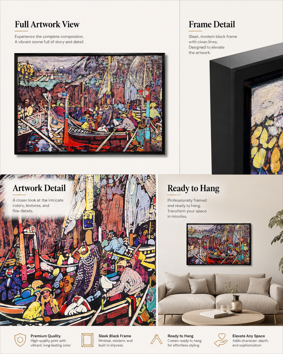 Abstract Art Print on Canvas gallery Frame (Black) 36 x 24 In