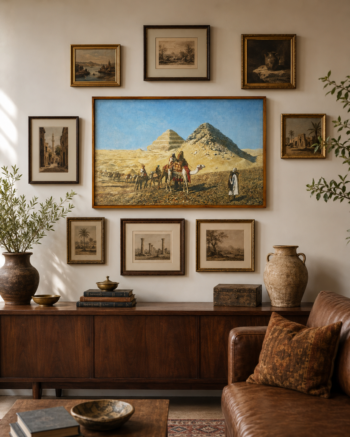 Oriental Art Print on Canvas-Teak Wood Thin-Profile Frame-48 x 28 In