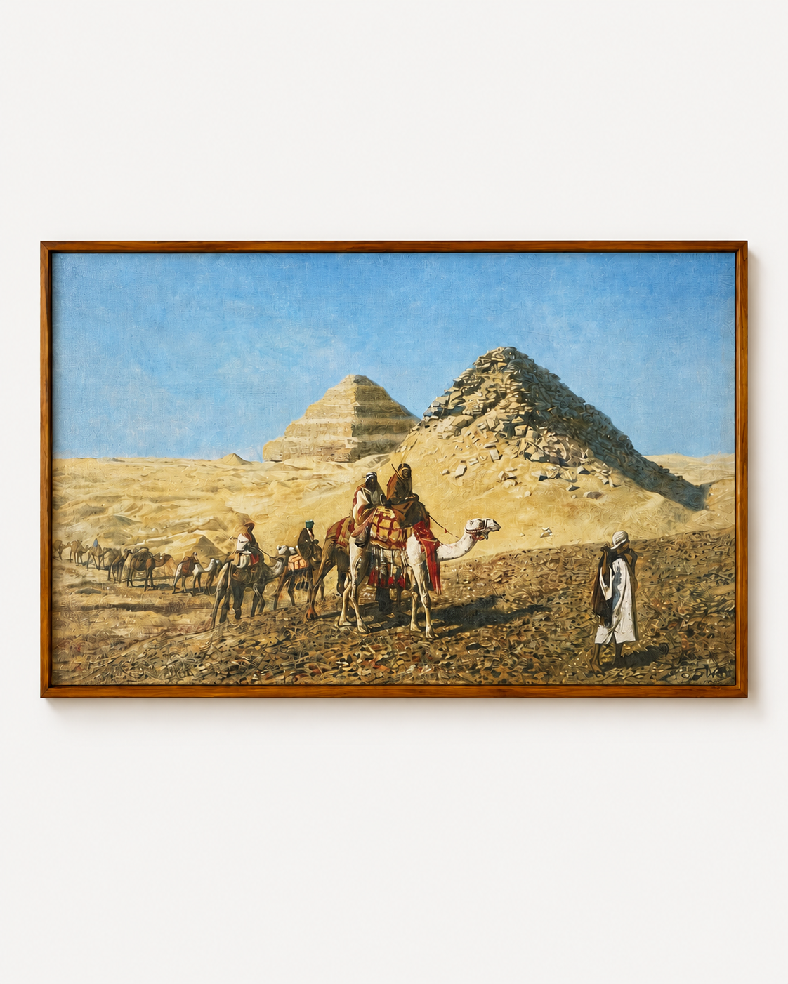 Oriental Art Print on Canvas-Teak Wood Thin-Profile Frame-48 x 28 In