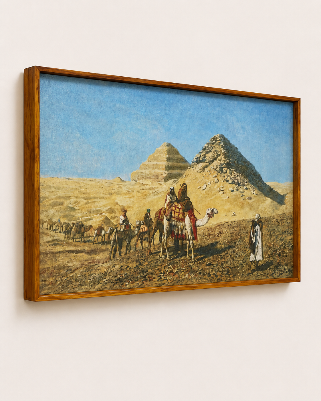 Oriental Art Print on Canvas-Teak Wood Thin-Profile Frame-48 x 28 In