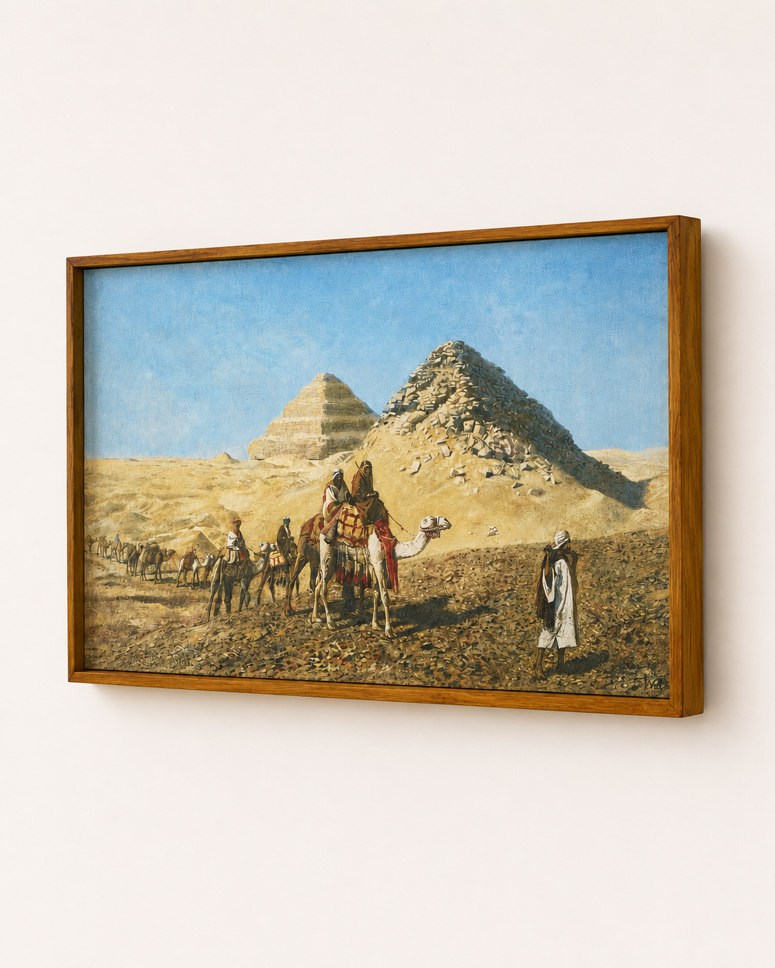 Oriental Art Print on Canvas-Teak Wood Thin-Profile Frame-48 x 28 In