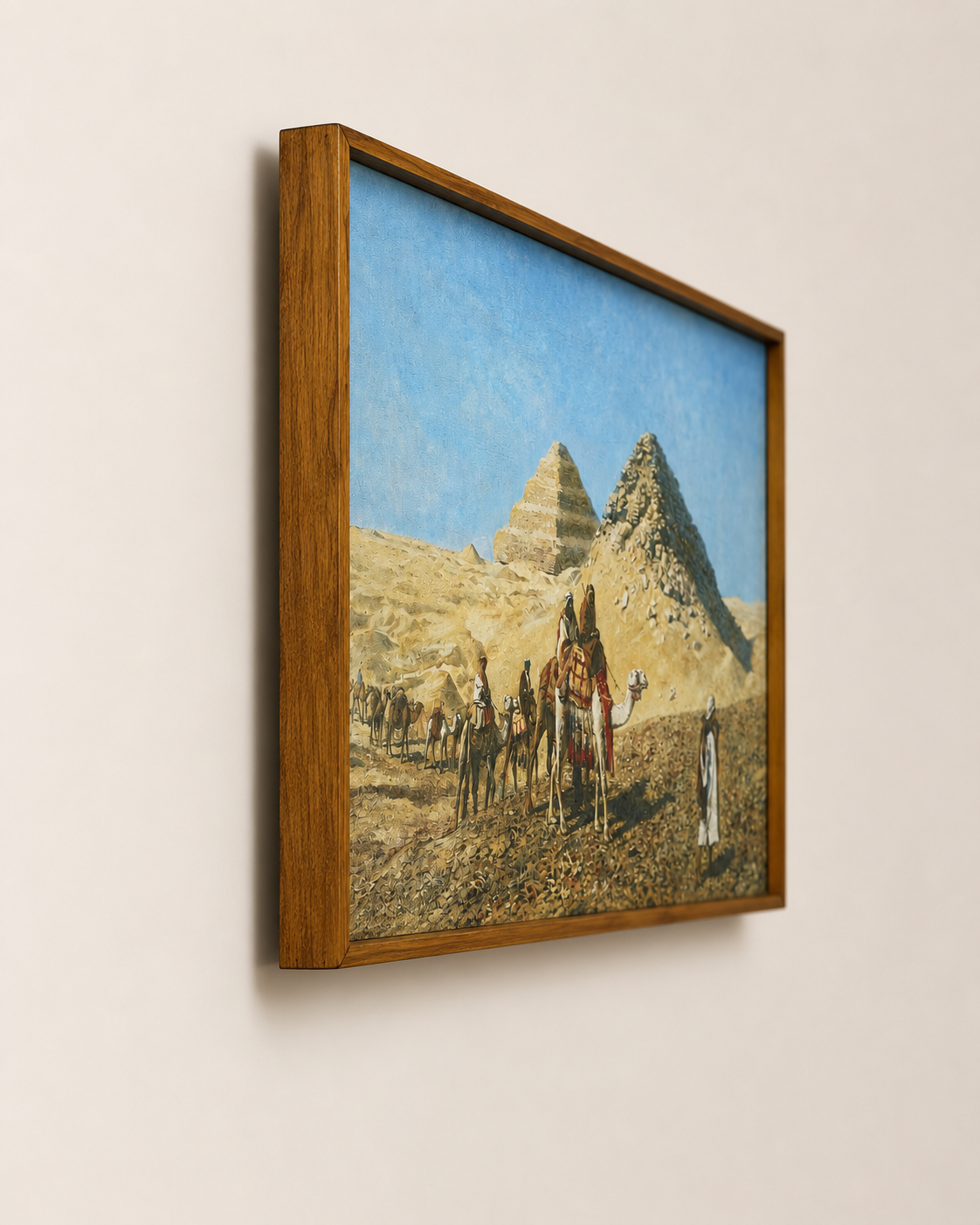 Oriental Art Print on Canvas-Teak Wood Thin-Profile Frame-48 x 28 In