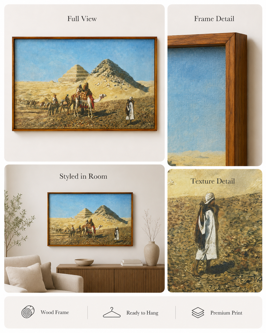 Oriental Art Print on Canvas-Teak Wood Thin-Profile Frame-48 x 28 In