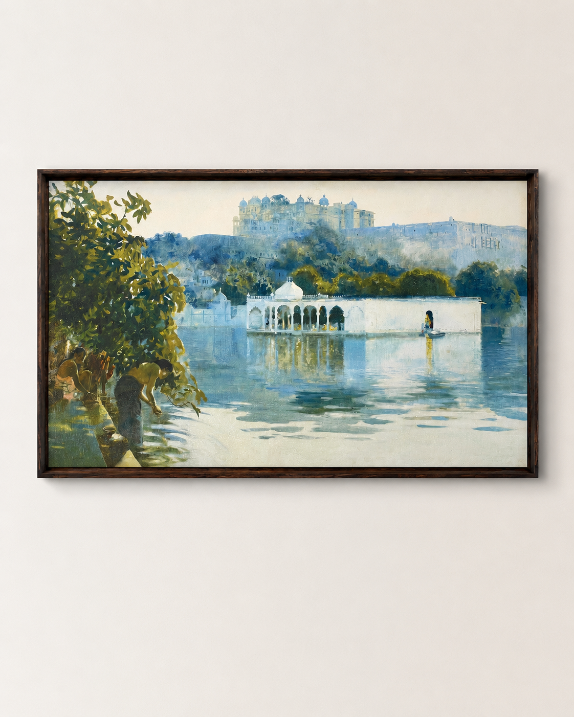 Oriental Art Print on Canvas-Teak Wood Thin-Profile Frame-48 x 28 In