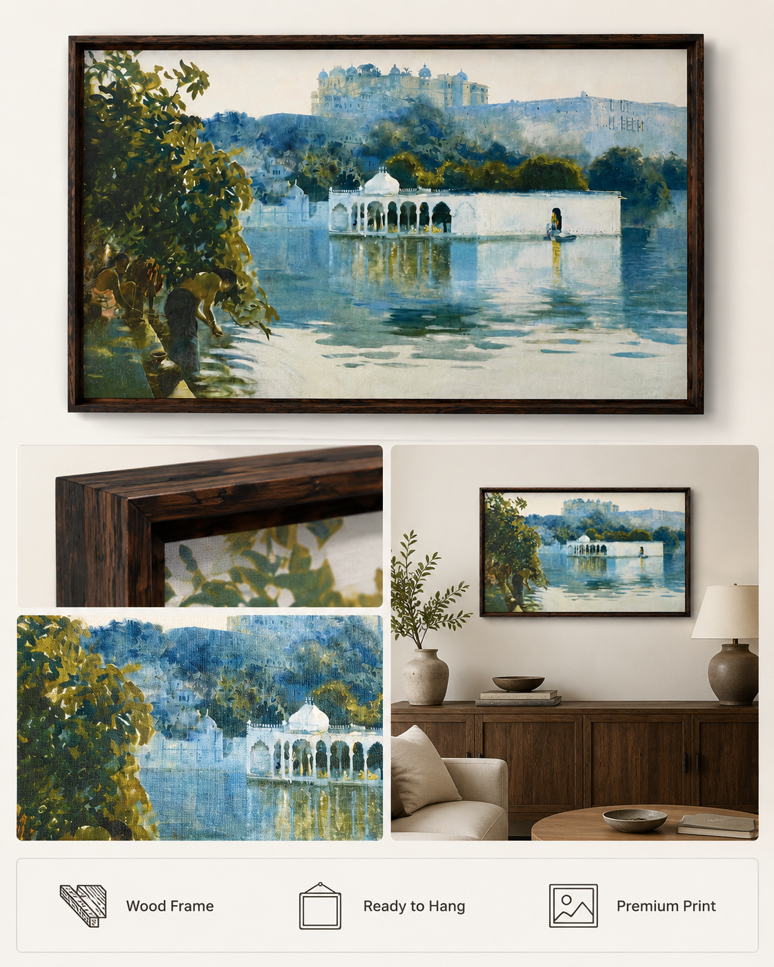 Oriental Art Print on Canvas-Teak Wood Thin-Profile Frame-48 x 28 In