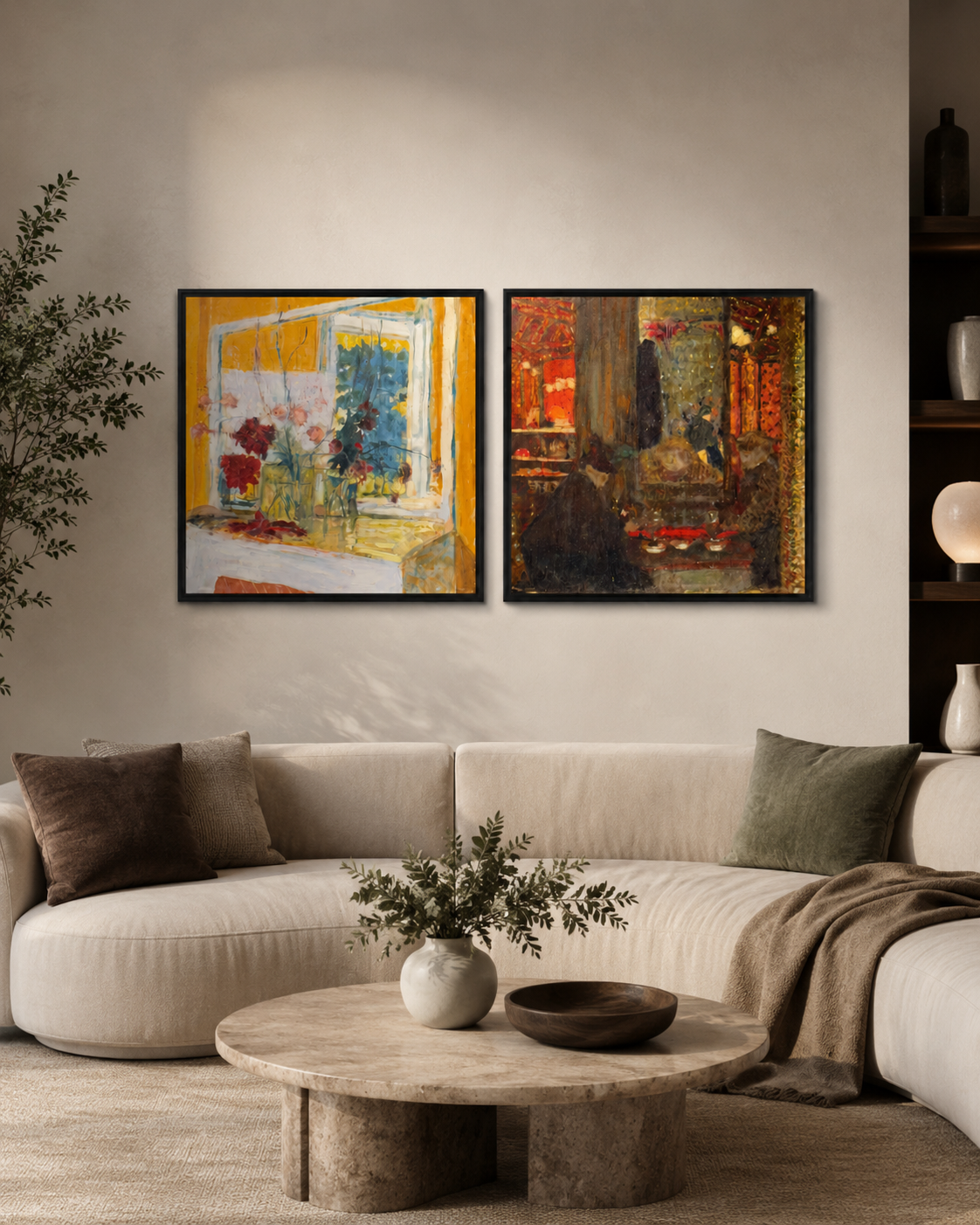 Abstract Art Print on Canvas gallery Frame (Black) 25 x 25 in (Set of 2)