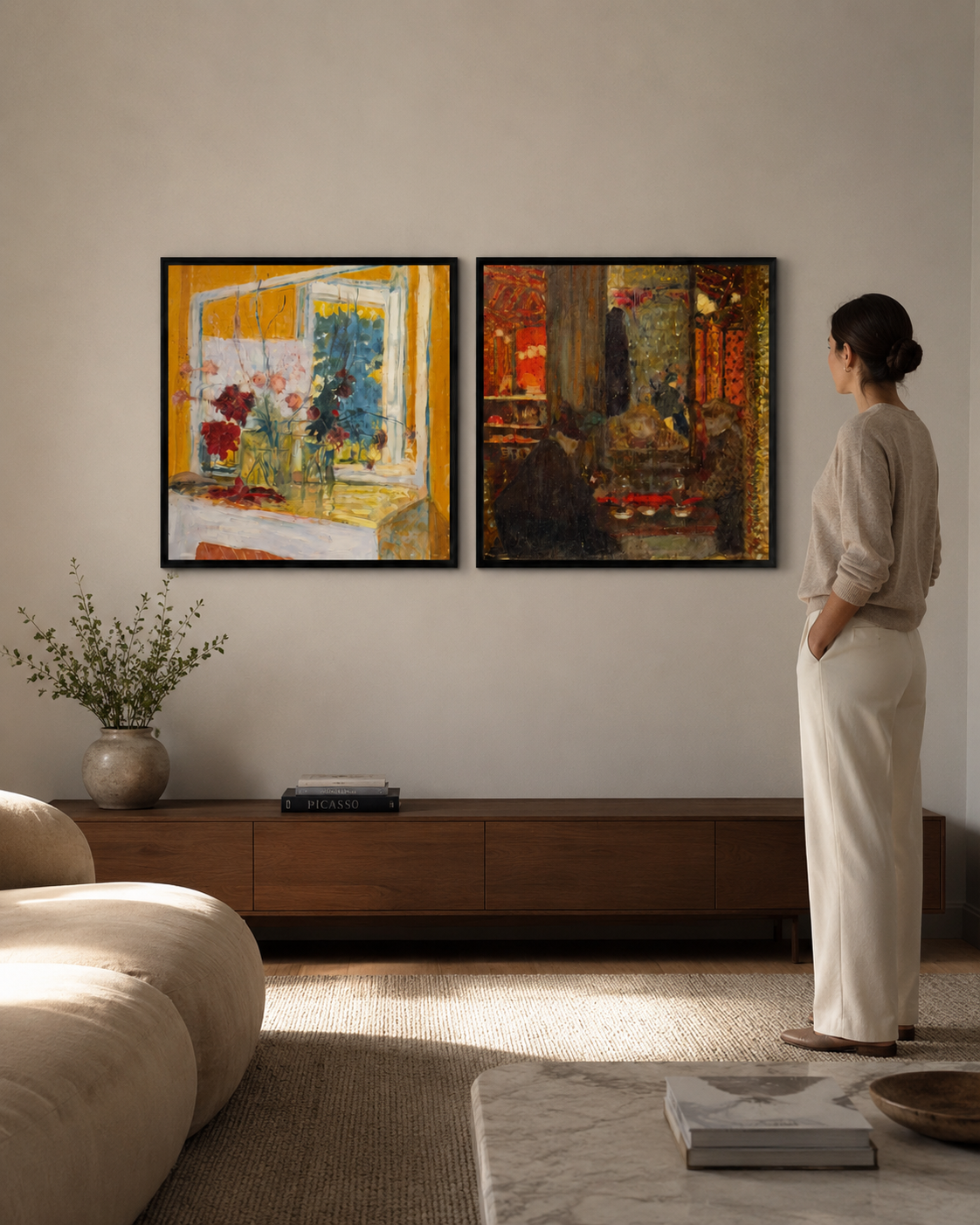Abstract Art Print on Canvas gallery Frame (Black) 25 x 25 in (Set of 2)
