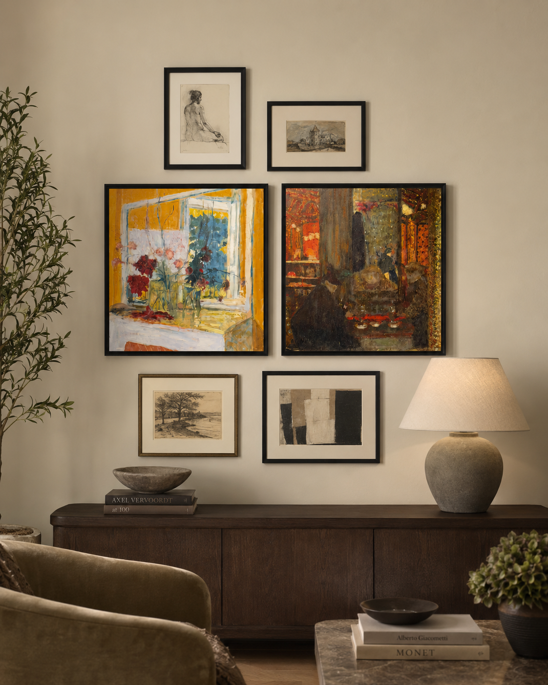 Abstract Art Print on Canvas gallery Frame (Black) 25 x 25 in (Set of 2)