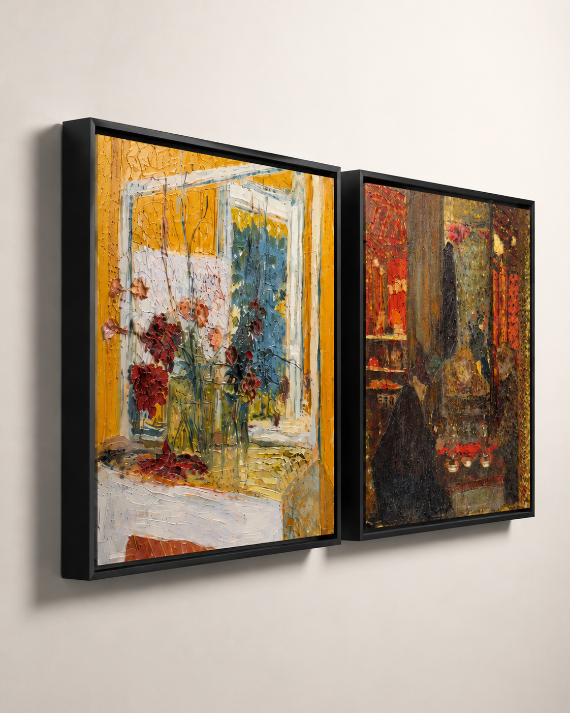 Abstract Art Print on Canvas gallery Frame (Black) 25 x 25 in (Set of 2)
