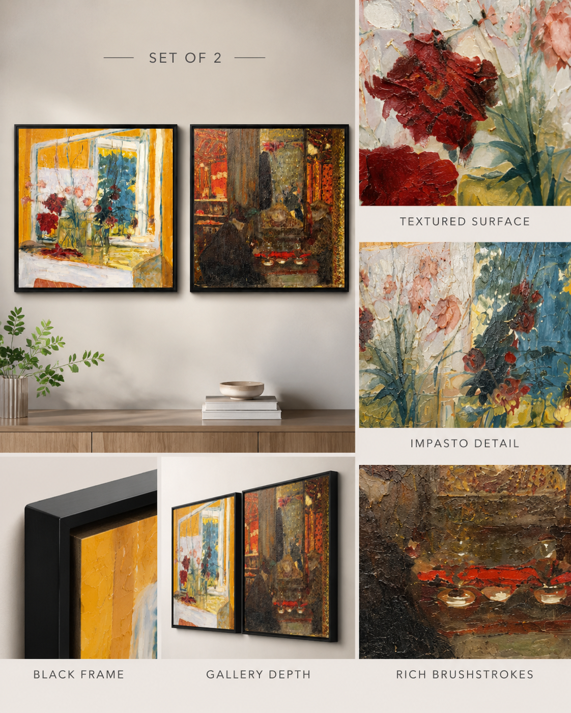 Abstract Art Print on Canvas gallery Frame (Black) 25 x 25 in (Set of 2)